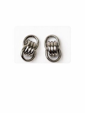Silver Knot Earrings Chunky Double Loop Statement Modern Minimalist Post Back